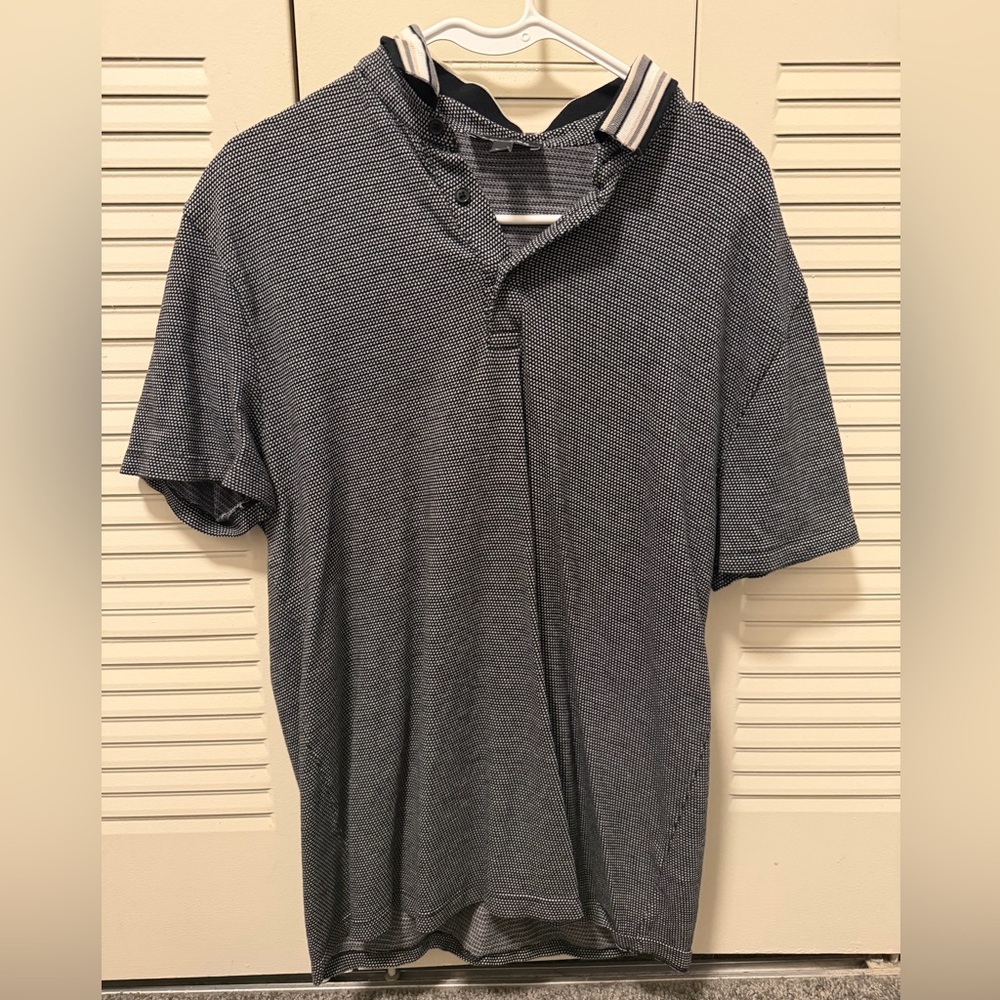 Express Men's Navy Microdot Polo with Contrast Collar